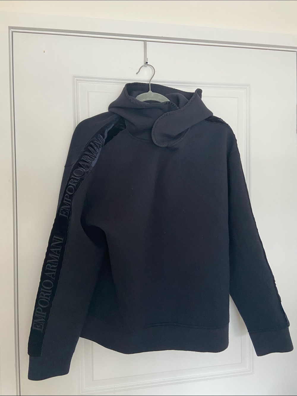 Emporio Armani Black Funnel Neck Logo-Trim Sweater